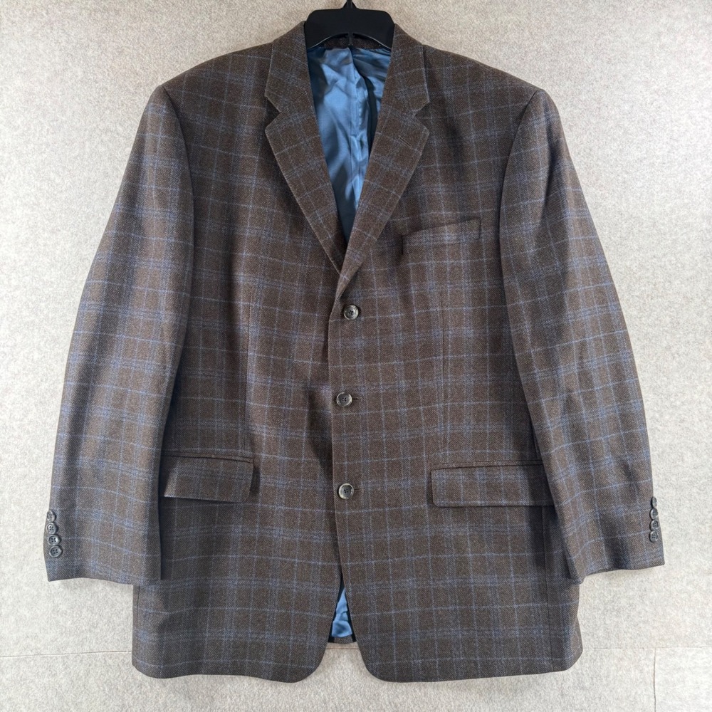 Carlo Mandrone Sport Coat 44R Brown Blue Windowpane Wool Blazer Canada 026498118 - Picture 3 of 12